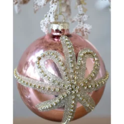 Chic Antique Weihnachtskugel Rosa Glitzerschleife
