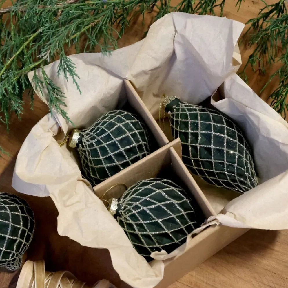 Chic Antique Weihnachtskugeln Olivgrün im 3er-Set
