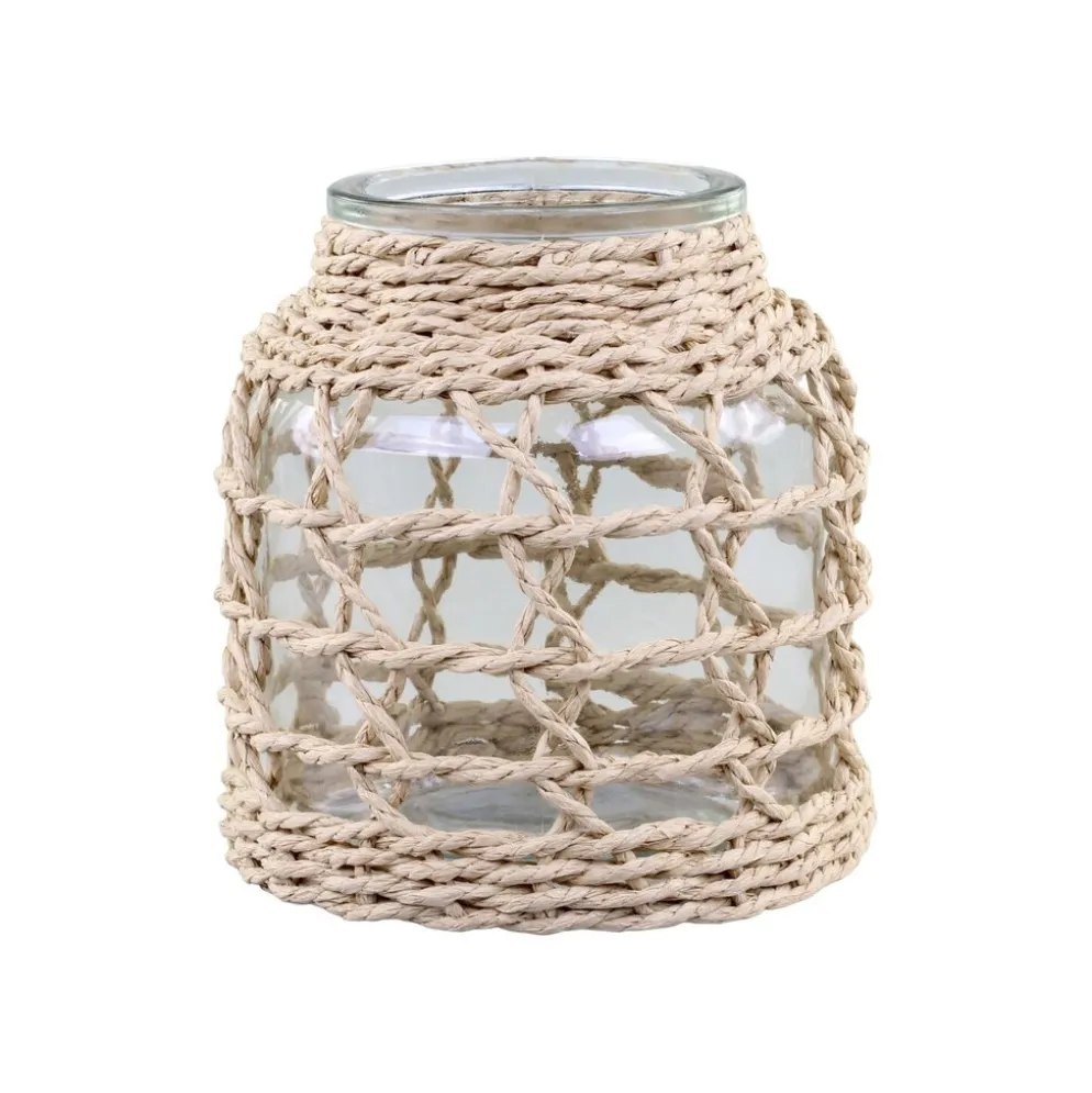 Chic Antique Windlicht mit geflochtenem Schilf