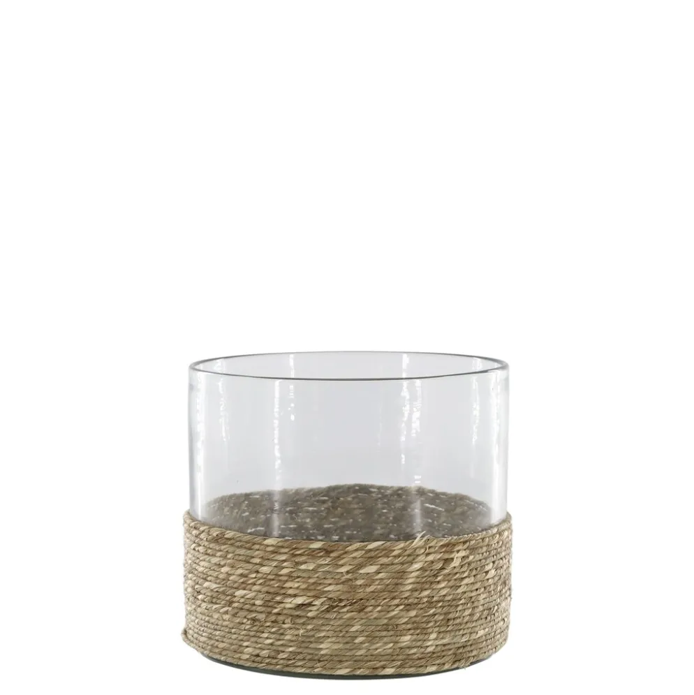 Chic Antique Windlicht mit geflochtenem Boden, Glas