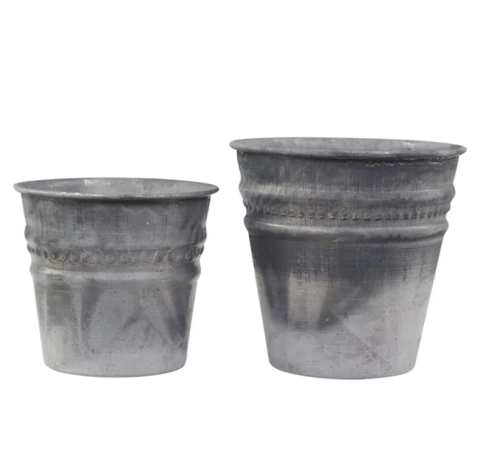Chic Antique Zink Übertopf mit Perlenkante 2er