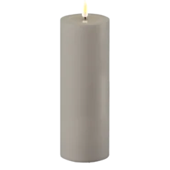 Deluxe Homeart LED Real Flame Outdoor Stumpenkerze grau