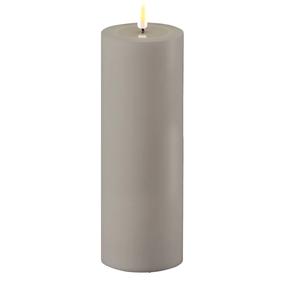 Deluxe Homeart LED Real Flame Outdoor Stumpenkerze grau