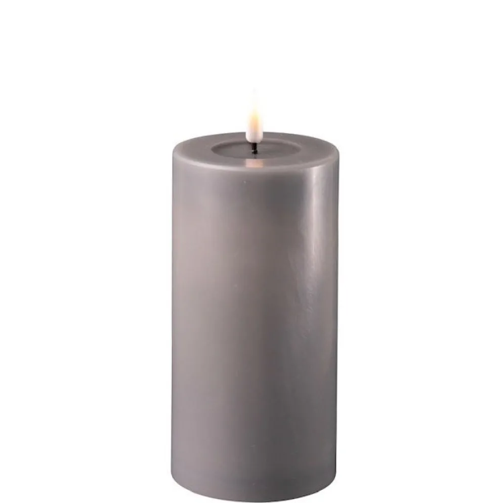 Deluxe Homeart LED Stumpenkerze Real Flame grau