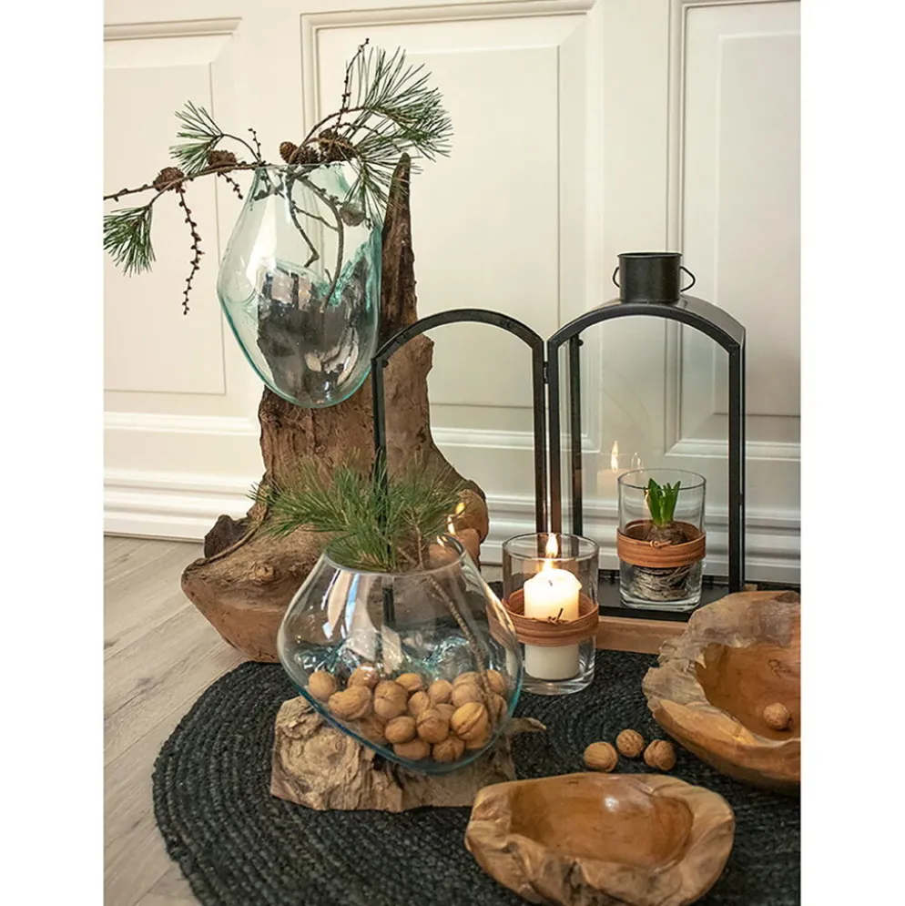House Nordic San Marino Waterdrop Bodenvase mit Teakholz-Wurzel