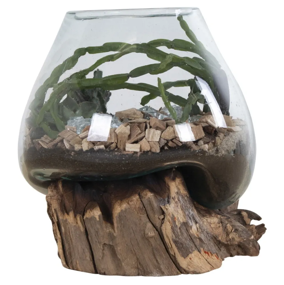 House Nordic San Marino Waterdrop Glas Schale auf kleinem Teakholz Ständer