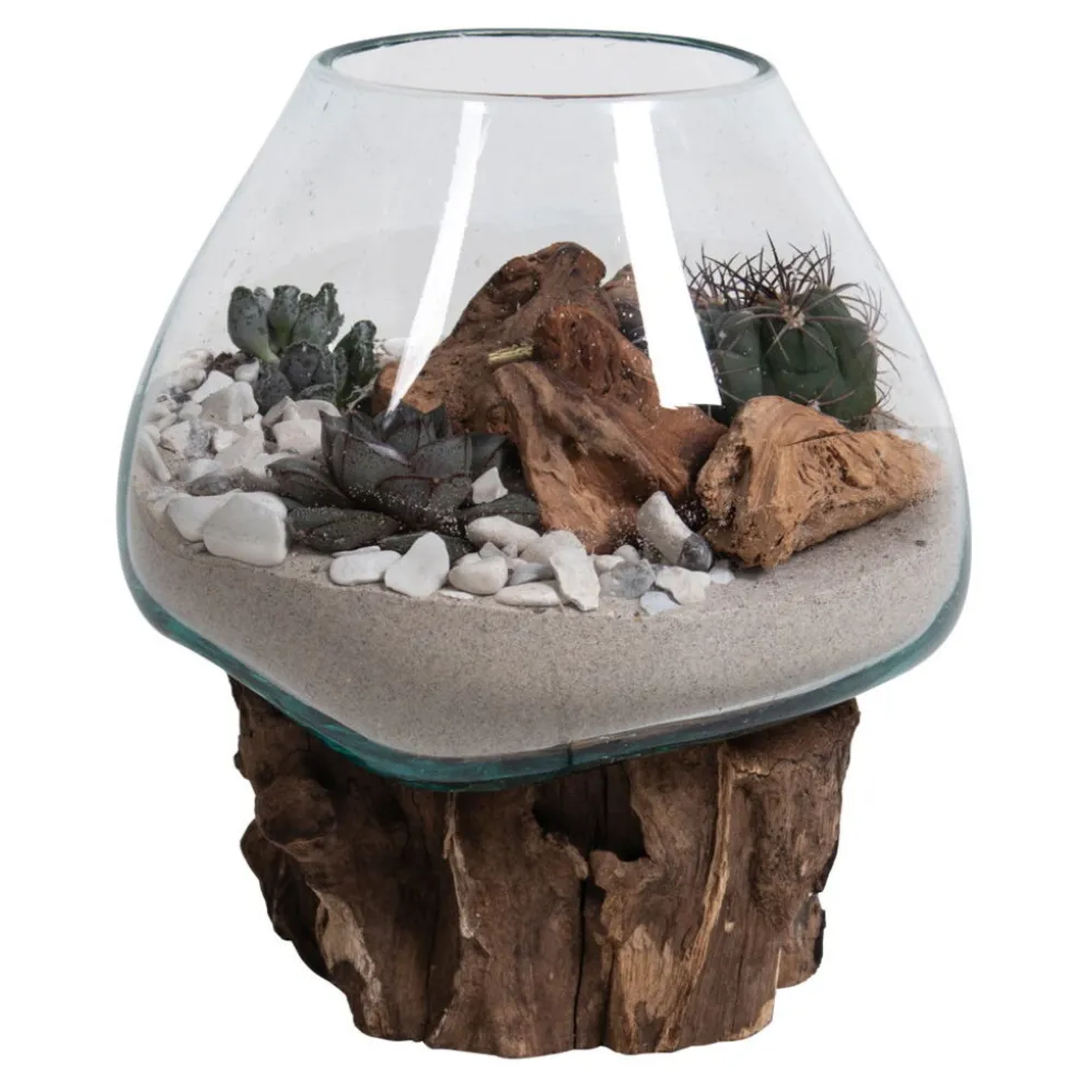 House Nordic San Marino Waterdrop Glas Schale auf kleinem Teakholz Ständer