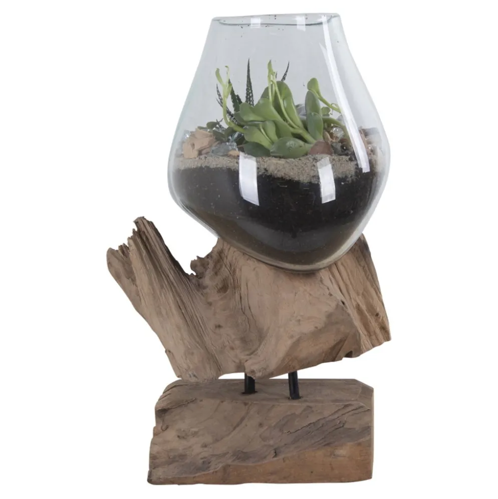 House Nordic San Marino Waterdrop Glasschale auf Teakholz Ständer