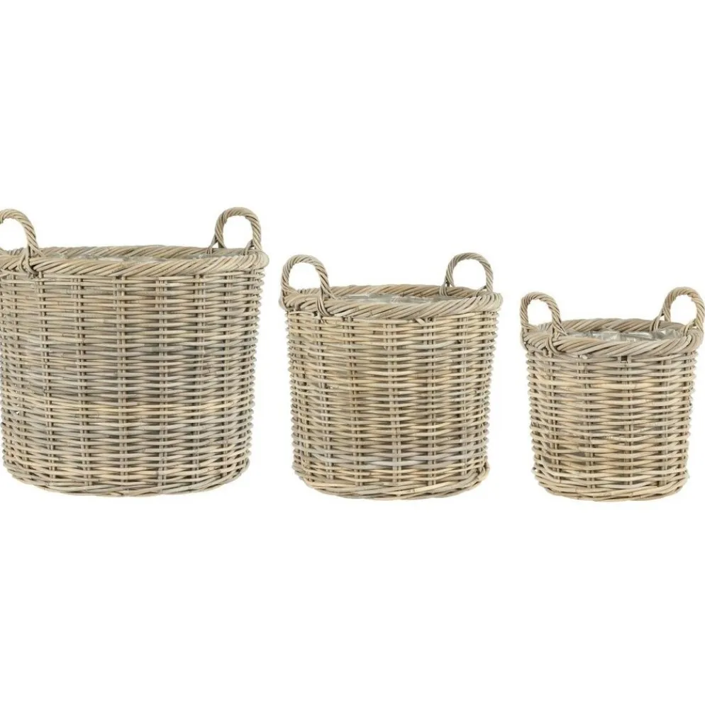 IB Laursen 3er Korbsatz Rattan mit 2 Henkeln