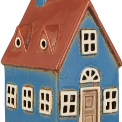 IB Laursen Haus für Teelicht Nyhavn blau mit brauner Tür