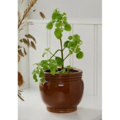 IB Laursen Keramik-Blumentopf mit Rillen Braun Ø 12,5 cm