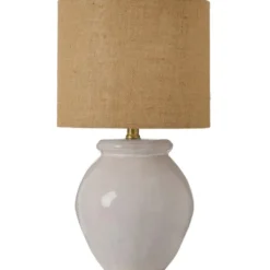 IB Laursen Tischlampe Aura aus weißer Keramik mit Juteschirm