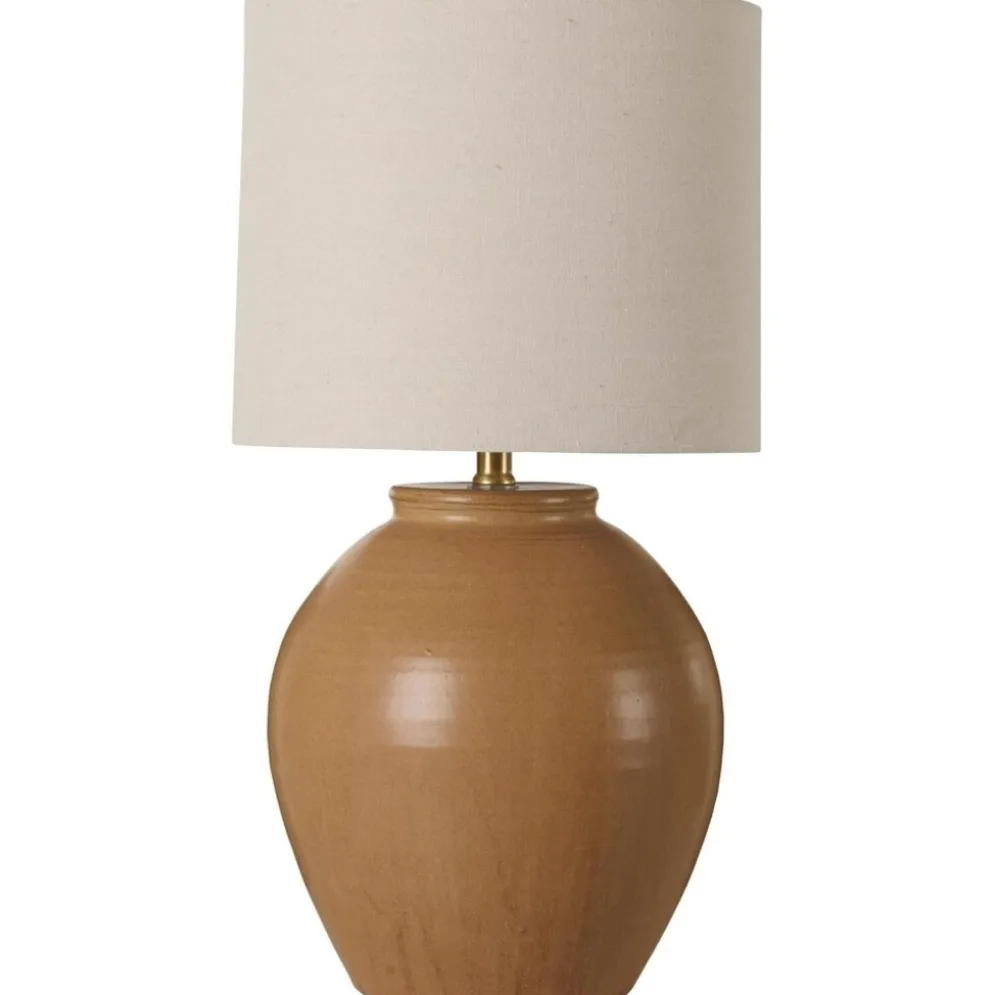 IB Laursen Tischlampe Aura Keramik Braun mit Leinenschirm