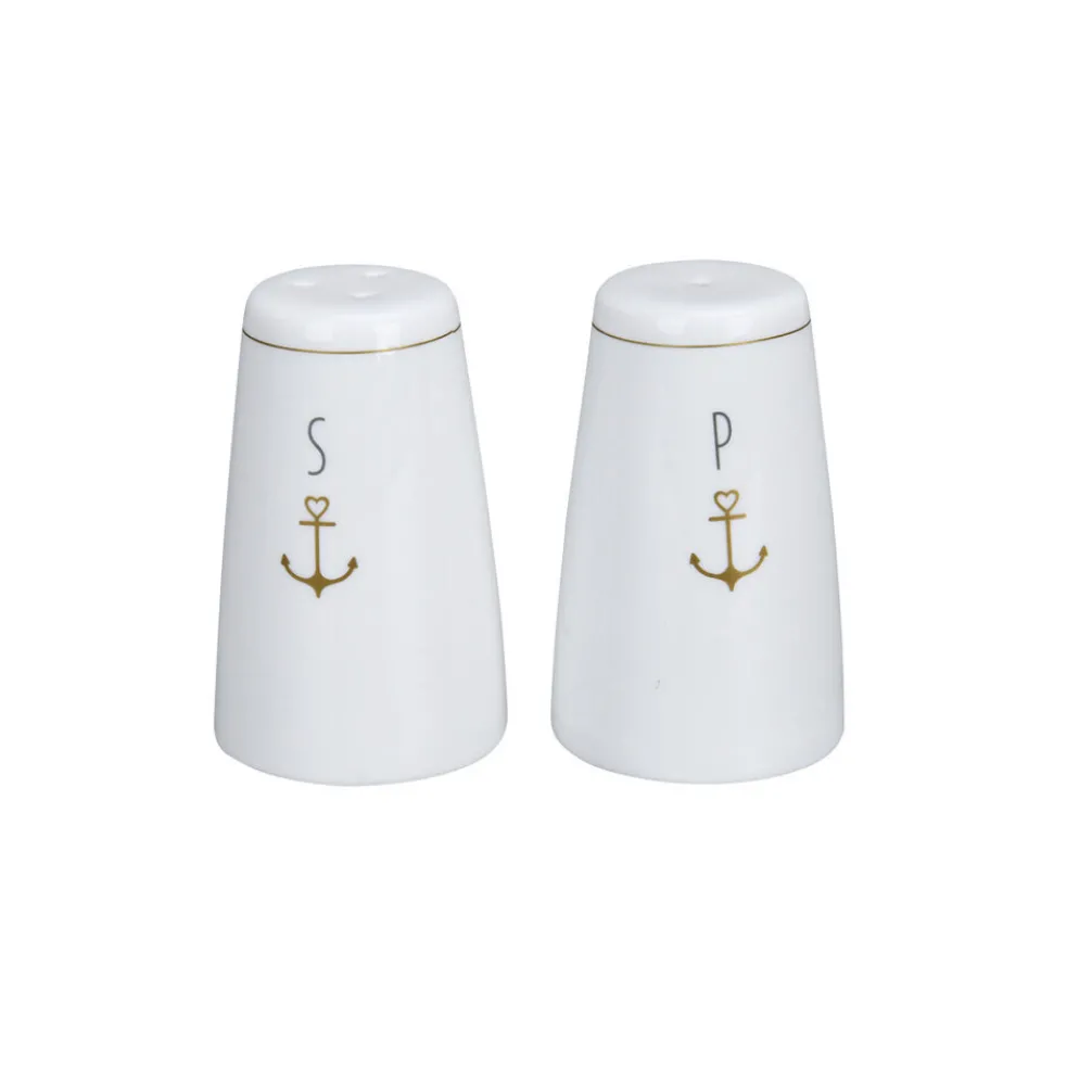 Krasilnikoff Salz und Pfefferstreuer Set Gold Anchor