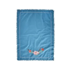 RICE Geschirrhandtuch Flower Vine Blau aus Baumwolle
