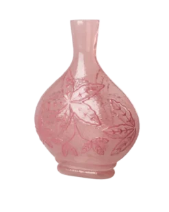 RICE Glas Vase mit geprägtem Blumenmuster in Pink