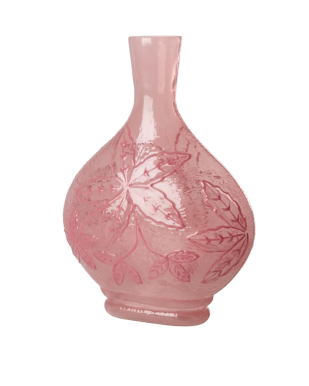 RICE Glas Vase mit geprägtem Blumenmuster in Pink