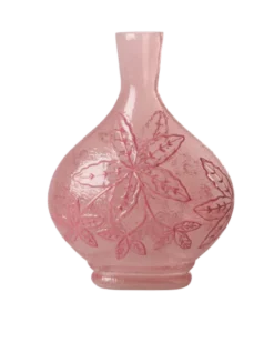 RICE Glas Vase mit geprägtem Blumenmuster in Pink