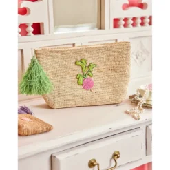 RICE Große Raffia Handtasche Radieschen
