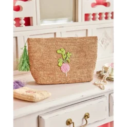 RICE Große Raffia Handtasche Radieschen