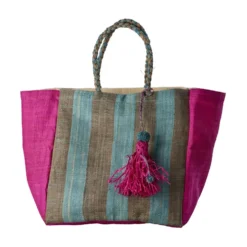 RICE Große Raffia Schopping Tasche Bunte Streifen