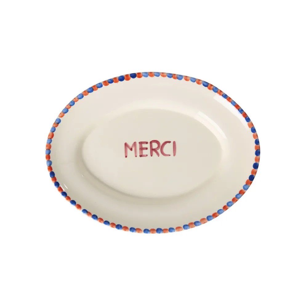 RICE Handbemalte Keramik Servierplatte MERCI