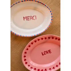 RICE Handbemalte Keramik Servierplatte MERCI