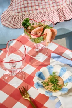 RICE Herz Champagner Coupe Glas mit rotem Rand