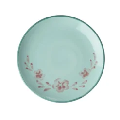 RICE Keramik Kuchenteller Handgemalt Blume Mint