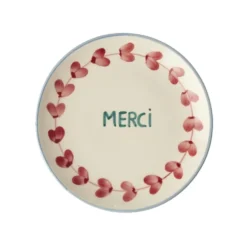 RICE Keramik Kuchenteller Handgemalt MERCI