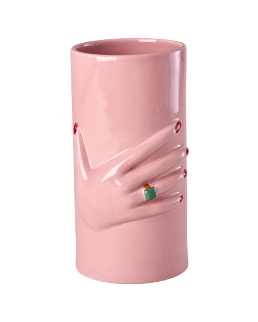 RICE Keramikvase Pink mit Handbemalung