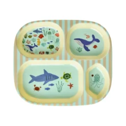 RICE Kinderteller mit 4er Einteilung Ocean Print