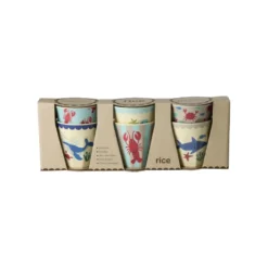 RICE Kleine Melamin Kinder Becher Ocean Print - 6er Pack
