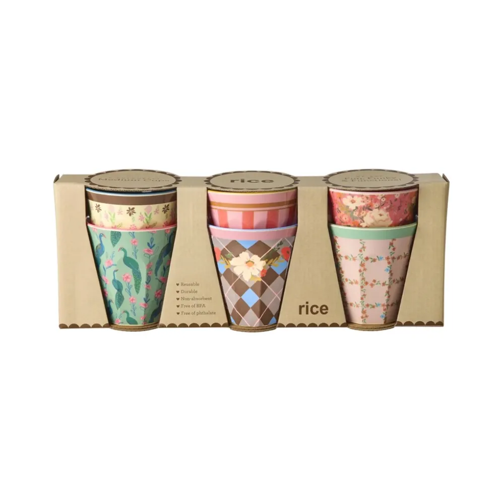RICE Medium Melamin Becher 6er gemustert All you need...