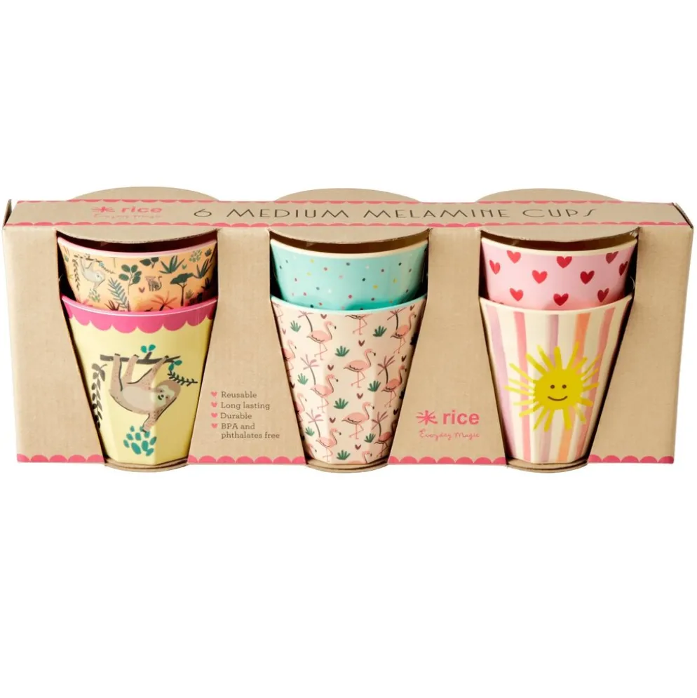 RICE Melamin Becher 6er-Set Funky Prints Pink