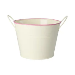 RICE Metall-Eimer in Creme mit pinkem Rand