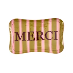 RICE Metall-Tablett Gestreift mit Merci-Schriftzug