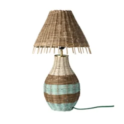 RICE Natur-Rattan Tischlampe, hoch