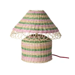 RICE Natur-Rattan Tischlampe, niedrig