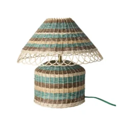 RICE Natur-Rattan Tischlampe, niedrig