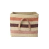 RICE Quadratischer Raffia Korb mit bunten Streifen und Ledergriffen