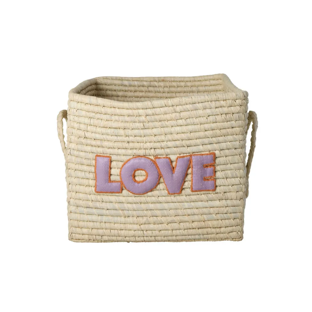 RICE Quadratischer Raffia Korb mit LOVE-Schriftzug