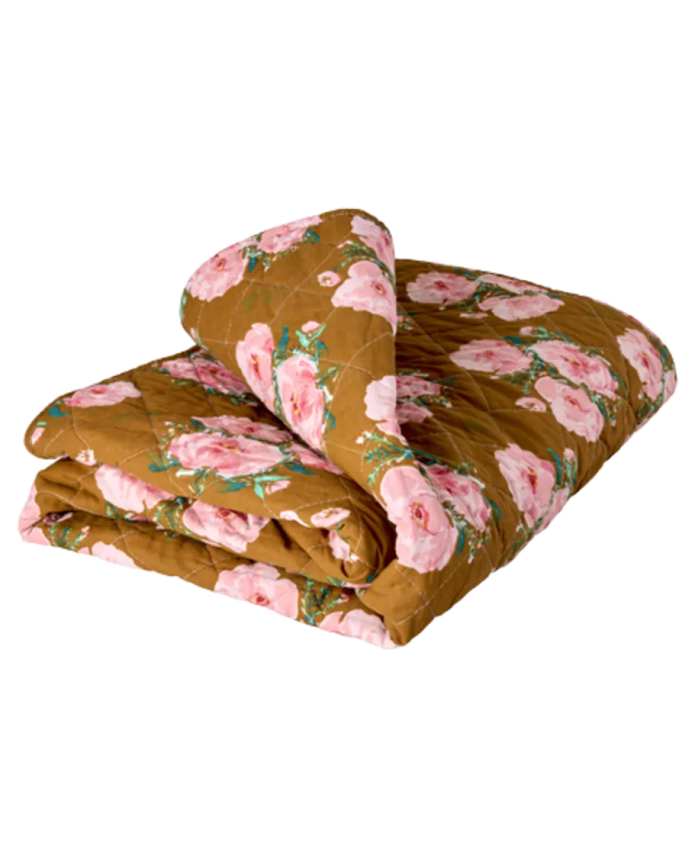 RICE Quiltdecke Floral Fiesta Rose aus Baumwolle, 180 x 130 cm