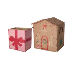RICE Raffia Aufbewahrung Weihnachtskörbe Lebkuchenhaus & Geschenkbox 2er-Set