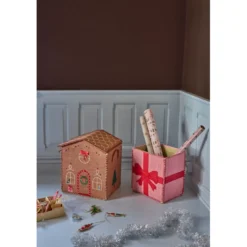 RICE Raffia Aufbewahrung Weihnachtskörbe Lebkuchenhaus & Geschenkbox 2er-Set