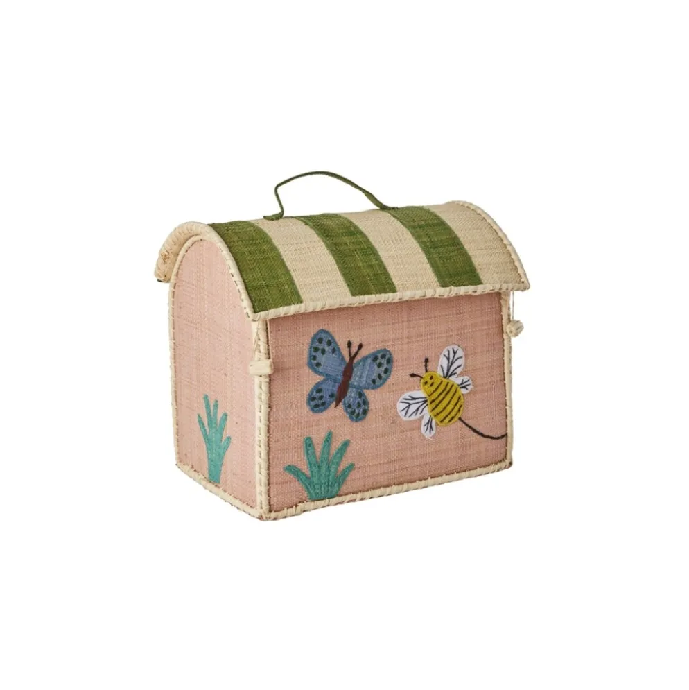 RICE Raffia Kindertasche aus Bast mit bunten Motiven