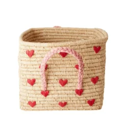RICE Raffia Korb mit Herzen