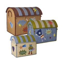 RICE Raffia Spielzeugkörbe Hero Blau – 3er-Set