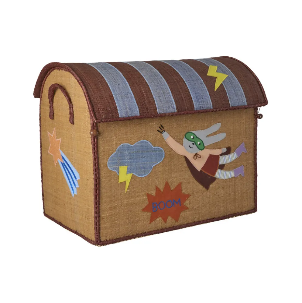 RICE Raffia Spielzeugkörbe Hero Blau – 3er-Set