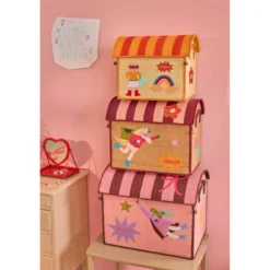 RICE Raffia Spielzeugkörbe Hero Pink – 3er-Set
